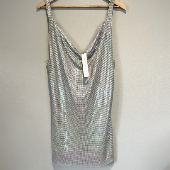 House of Harlow 1960 Chainmail Rhinestone Mini Silver Sequin Dress Size M